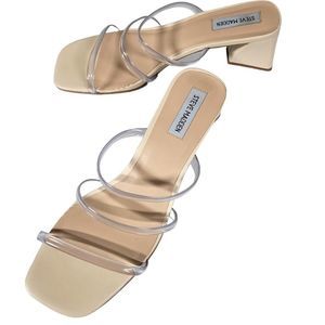 Steve Madden Hanya square toe block heel sandals nude clear strap minimalist 9